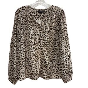 Banana Republic Leopard Print Pleated V Neck Long Sleeve Blouse Women's‎ Medium